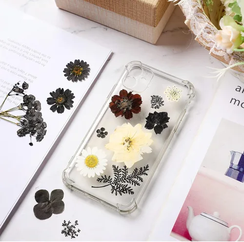 Miniatura 2 de Nuanchu Flores secas prensadas negras para manualidades, flores secas góticas, flores silvestres prensadas naturales a granel con pinzas para molde