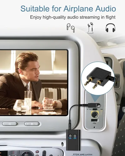 Miniatura 4 de Receptor transmisor Bluetooth 5.2, adaptador inalámbrico de avión 2 en 1, doble enlace AptX adaptativo/baja latencia/audio HD, adaptador auxiliar