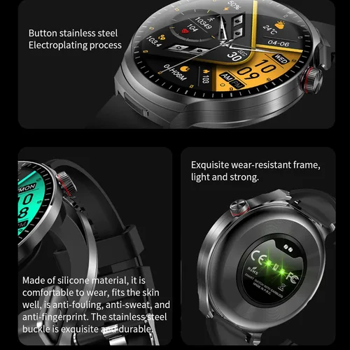 Miniatura 6 de Reloj inteligente con auriculares Bluetooth, pantalla HD redonda de 1.85 pulgadas, estilo militar, resistente al agua IP67, más de 100 modos Negro