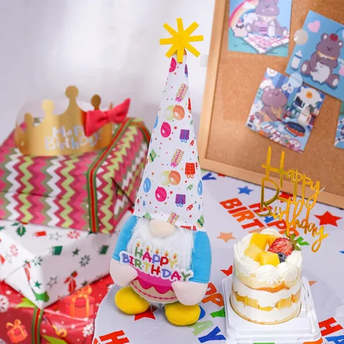 Miniatura 5 de Gnomos de feliz cumpleaños, gnomos de felpa sosteniendo un pastel para decoraciones de fiesta, gnomo hecho a mano para regalos de cumpleaños, Tomte