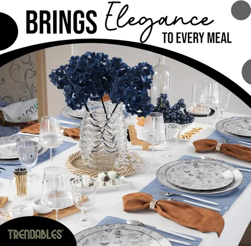 Miniatura 5 de Trendables Platos Desechables para Suministros de Fiesta Platos de Plástico Florales Negros para Boda 40 Piezas - 20 de 8" y 20 de 10"