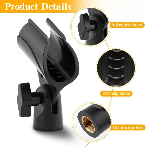 Miniatura 5 de Soporte universal de clip de micrófono de 3 piezas, soporte de micrófono ajustable para soporte con 2 adaptadores de tornillo macho de 5/8 pulgadas