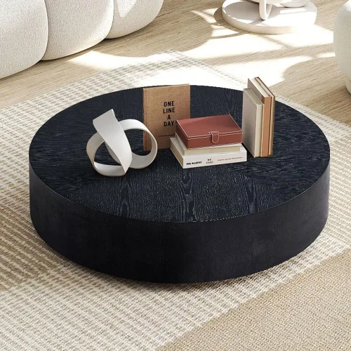 Miniatura 10 de JUSTONE Mesa de Centro Redonda para Sala de Estar, Mesa de Acento Moderna de 31.5 Pulgadas con Acabado de Piedra Artificial Beige Desgastado, Mesa