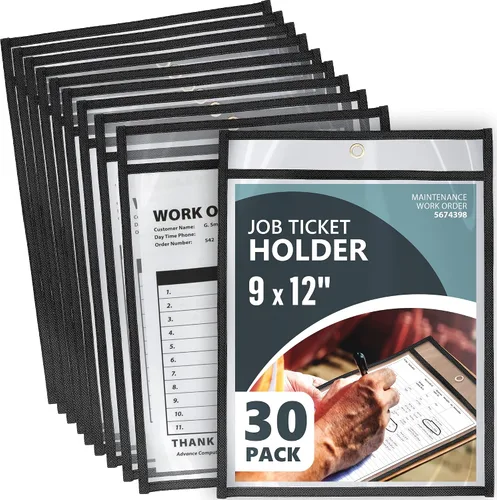Miniatura 10 de Paquete de 5 portadores de boletos de trabajo de 9 x 12 pulgadas - Fundas de plástico para órdenes de trabajo para documentos - Portadores