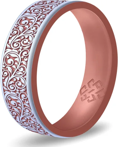Miniatura 18 de Anillo de silicona Knot Theory en Filigrana, Floral, Corazones o Laurel - Banda de boda de silicona grabada de doble capa, para actividades
