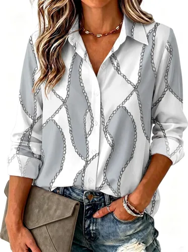 Miniatura 24 de Zeagoo Blusa para mujer, de manga larga, con botones, casual, ligera, lisa/estampada