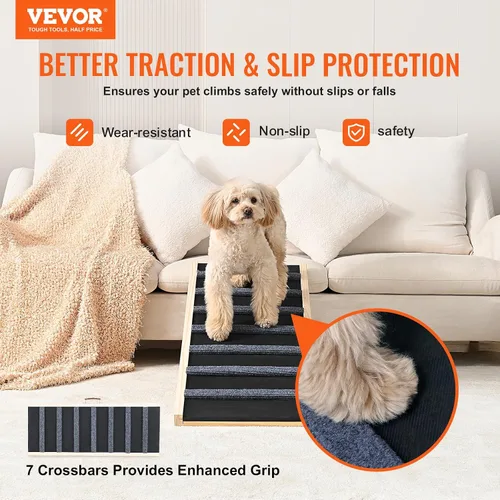 Miniatura 2 de VEVOR Rampa para Perros, Rampa Plegable para Mascotas para Cama, Rampa Ajustable para Perros Pequeños, Grandes, Viejos y Gatos, Rampa de Madera