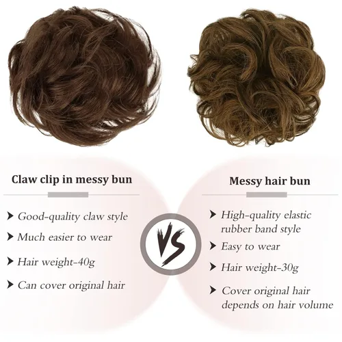 Miniatura 4 de RUWISS Extensiones de cabello con clip de garra, moño desordenado, cabello humano real, ondulado, rizado, moño, moño recogido, clip de garra, Marrón