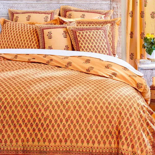 Miniatura 14 de Saffron Marigold Funda de edredón tamaño individual, 100% algodón, reversible, estampado a mano, decorativa, para decoración de dormitorio, diseño