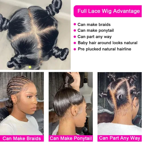 Miniatura 5 de Pelucas de pelo humano de encaje completo para las mujeres negras, cabello estilo mojado, ondulado, brasileño, virginal, Sin pegamento, con encaje