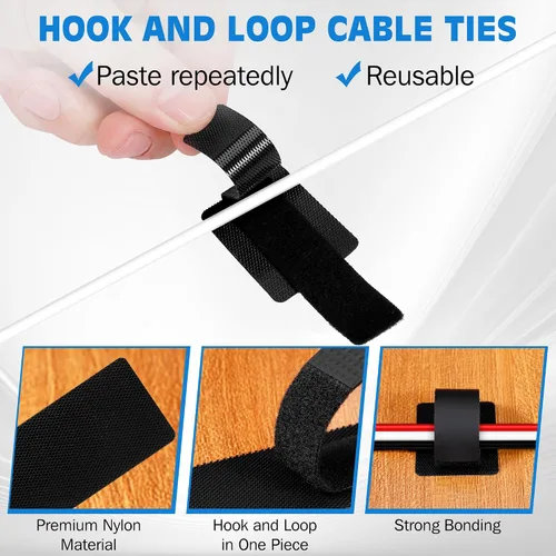 Miniatura 3 de vorona Organizador de cables debajo del escritorio, hasta 15 cables, 41 unidades de organizador de cables mejorado, bridas de gancho y bucle