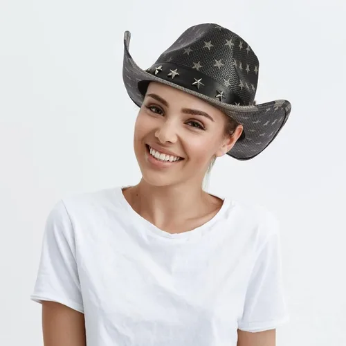 Miniatura 2 de Vintage USA American Flag Cowboy Hat wWestern Shape-It Brim