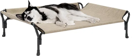 Miniatura 13 de Veehoo Cama elevada refrescante para perros, cuna elevada XL para mascotas con barandilla y reposacabezas inclinado, malla Teslin transpirable Gris