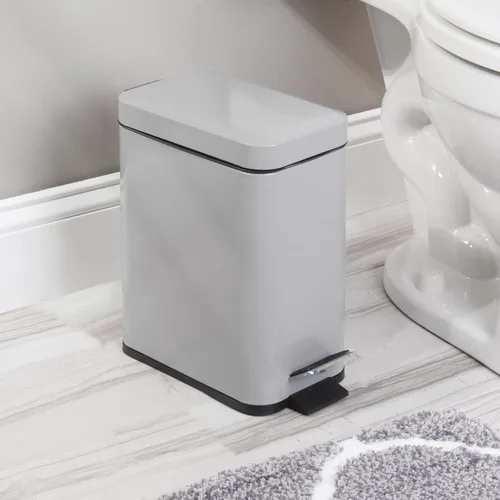 Miniatura 3 de mDesign - Cubo de basura de 1,3 galones de perfil delgado con escalón de metal, papelera, contenedor de basura, baño, tocador, dormitorio, cocina