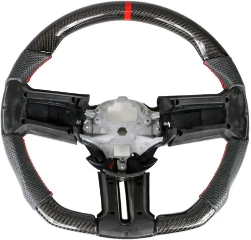 Miniatura 16 de IKON MOTORSPORTS, Volante compatible con Ford Mustang 2010-2014, Kit de reemplazo de cuerpo de volante en fibra de carbono y cuero con costura azul