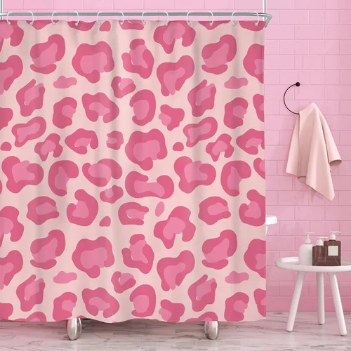 Miniatura 13 de Riyidecor Cortina de Ducha con Estampado de Leopardo Negro y Rosa Cabina Pequeña RV Estrecha Linda Femenina Moderna Trendy Simple Guepardo 36Wx72H
