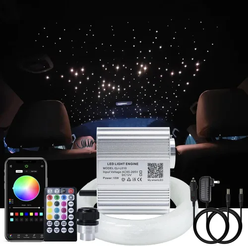 AKEPO Kit de luces de fibra óptica RGBW de 10W, parpadeo + control por APP + efecto musical, kit de luz de cielo estrellado para automóvil y hogar,