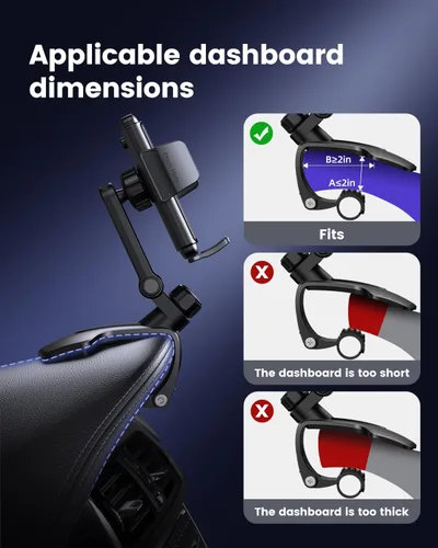 Miniatura 6 de Soporte de teléfono para tablero de instrumentos con clip anticaída, rotación de 360°, soporte multifuncional para teléfono celular para iPhone