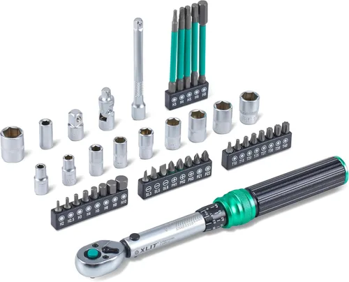 Juego de Llave Dinamométrica para Bicicleta de 1/4", 45 Piezas, 1-25 Nm, ±3% de Precisión - Cabezal Fino de 72 Dientes, Juego de Puntas Múltiples,