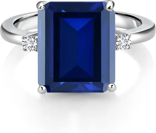Miniatura 22 de Gem Stone King 5-7 Cttw Gemstone Birthstone and White Lab Grown Diamond 3-Stone Engagement Ring 925 Sterling Silver Center Emerald Cut 12X10MM