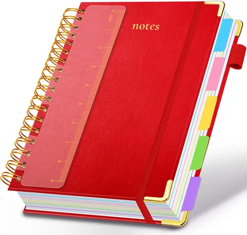 Miniatura 7 de Cuaderno de espiral con tapa dura, de 8 x 10 pulgadas, separadores y divisores extraíbles, 300 páginas, 5 asignaturas, a rayas, de piel sintética