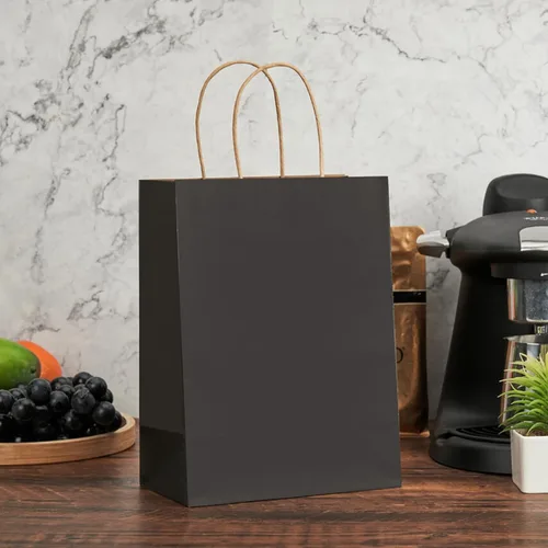 Miniatura 5 de METAPRINT 100 bolsas de regalo de papel de 8 x 4.5 x 10.8 pulgadas, bolsa de papel kraft negro con asas a granel para cumpleaños, bodas, fiestas