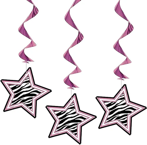 Zebra Passion - Decoraciones colgantes de remolino rosa (26 pulgadas, 3 unidades) – Llamativa decoración de fiesta de papel de aluminio rosa – Ideal
