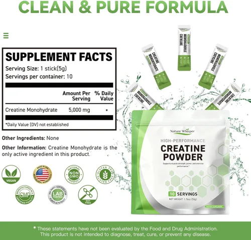 Miniatura 8 de Paquetes de viaje de polvo de monohidrato de creatina, 5000 mg de creatina pura micronizada para hombres y mujeres, crecimiento muscular y energía