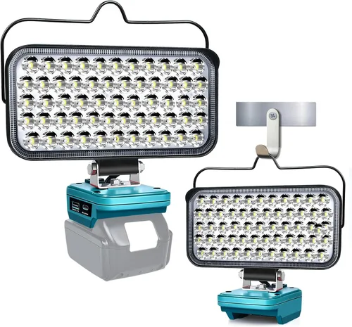 Miniatura 11 de Luz de Trabajo LED Inalámbrica Compatible con Batería Makita de 18V, Linterna de 48W 3400LM Luz de Inundación Portátil con Puertos USB y Tipo C