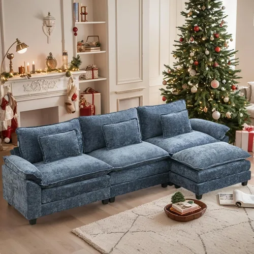 Miniatura 22 de Sofá modular seccional, sofá de nube con otomana, asiento profundo de felpilla en forma de L para sala de estar y apartamento