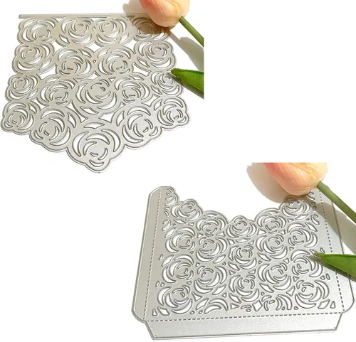 Miniatura 4 de 2 plantillas de metal troqueladas, invitación de boda, borde de rosa, plantillas cortadas para bricolaje, álbumes de recortes, álbum de fotos
