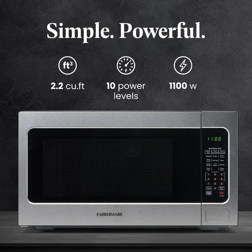 Miniatura 2 de Farberware - Horno microondas de encimera de 2.2 pies cúbicos – 1100 vatios de potencia, configuraciones de cocción automática con sensor Acero