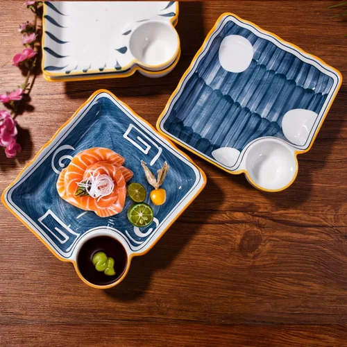 Miniatura 4 de Platos de sushi japoneses cuadrados y platos de postre con platos de vinagre para servir, juego de 2 para fiestas, aptos para microondas y sg