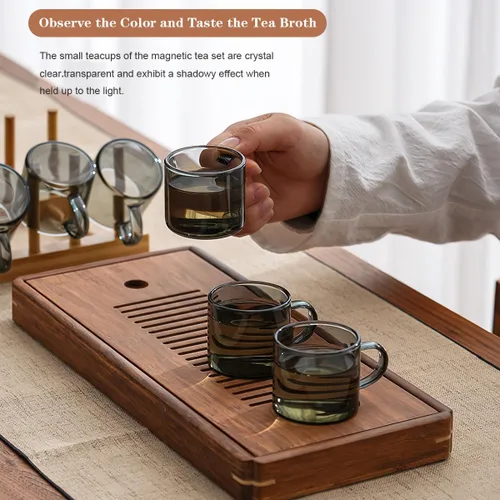 Miniatura 3 de Kung Fu - Juego de 6 tazas de té de vidrio pequeñas (4.06 onzas/4.1 fl oz) + juego de soporte en gris ahumado, decoración de utensilios de té chino