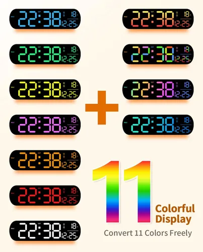 Miniatura 5 de Reloj de pared digital grande de 14", cuenta regresiva, alarma, LED grande, 11 colores RGB, temperatura para sala de estar, aula, escritorio, regalo