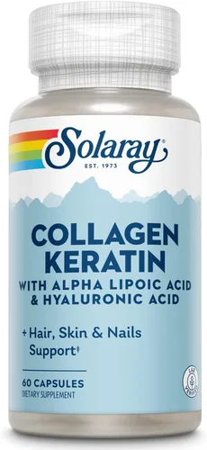 SOLARAY Queratina de colágeno con ácido alfa lipoico y ácido hialurónico - Pastillas de colágeno tipo I, II y III - Apoyo a la salud del cabello, la