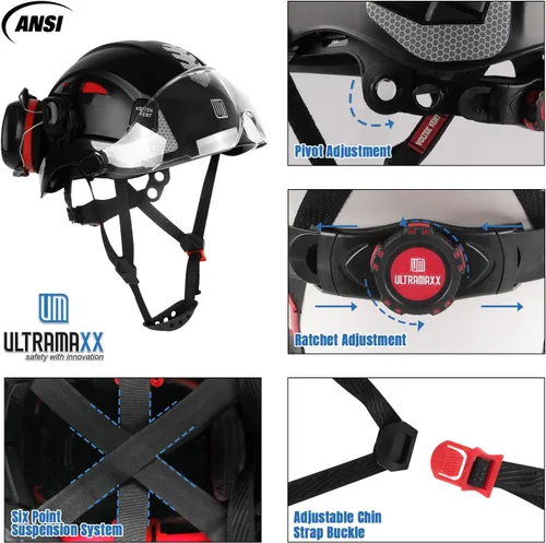 Miniatura 3 de UM ULTRAMAXX Casco de seguridad para casco duro y protección para los oídos, aprobado por ANSI Z89.1, kit de casco de trabajo ligero ventilado