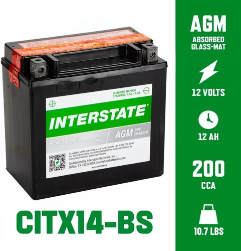 Miniatura 3 de Interstate Batteries YTX14-BS - Batería de 12 V y 12 Ah para deportes motorizados, 200CCA AGM, repuesto recargable para motocicletas, cuatrimotos