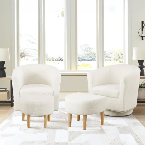 Miniatura 12 de DAZONE Silla giratoria con otomana, modernas sillas de barril de 360° para sala de estar, dormitorio, cómoda silla de lectura tapizada para bañera