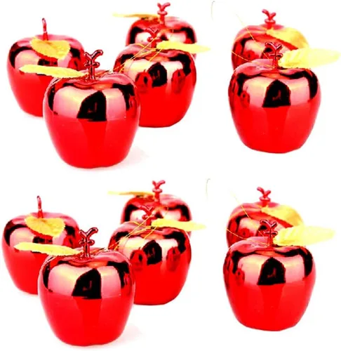 Miniatura 8 de Vpang 12 colgantes de árbol de Navidad, adornos colgantes de manzana, adornos para festivales, fiestas, adornos de boda (dorado)