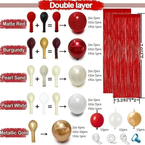 Miniatura 5 de Arco de globos de oro rojo y blanco, doble relleno, kit de guirnalda de globos de enlace rojo, cortina de flecos para cumpleaños, despedida de Oro