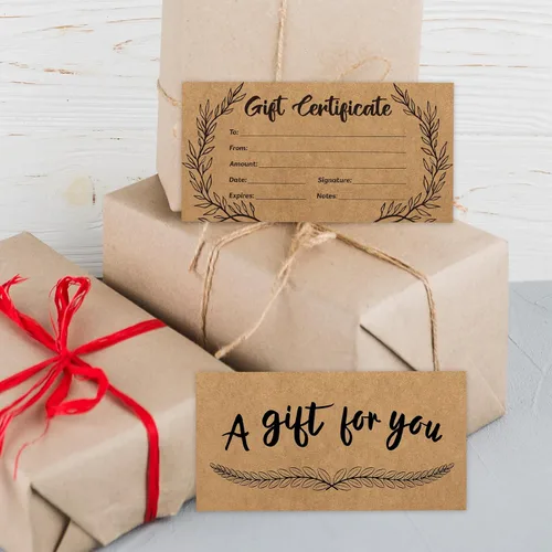 Miniatura 6 de 48 piezas de certificados de regalo en blanco, tarjetas de certificado de papel kraft con 48 piezas de sobres para negocios, salones, restaurantes