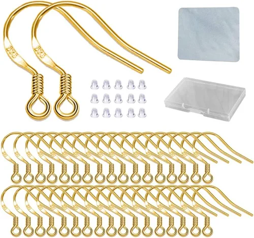 Miniatura 19 de Ganchos para aretes de oro 80 unidades/40 pares, alambres para aretes con gancho de pez, 240 piezas de accesorios de joyería hipoalergénicos con Oro