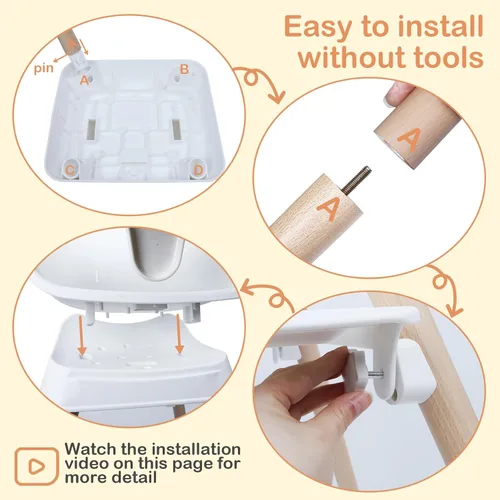 Miniatura 8 de Silla alta convertible 9 en 1 con asiento elevador, trona de madera para bebés y niños pequeños con bandeja extraíble y arnés de 5 puntos, asiento
