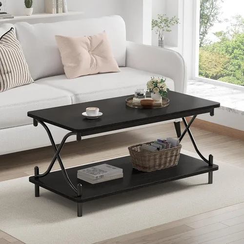 Miniatura 10 de VECELO Mesa auxiliar para sala de estar con esquinas redondas, moderna mesa central de granja con estante de almacenamiento para oficina en casa
