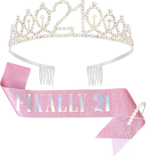 Miniatura 8 de CAVETEE Diadema de cumpleaños para mujer, decoraciones de cumpleaños número 21, banda y corona para fiesta de 21 años (azul, talla única)