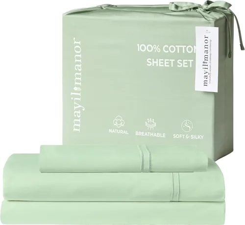 Miniatura 20 de Sábanas de Cama de Algodón 100% Natural Juego de Sábanas Cal King de Tejido Satén de Una Sola Capa 500 TC Ropa de Cama Sólida Transpirable e