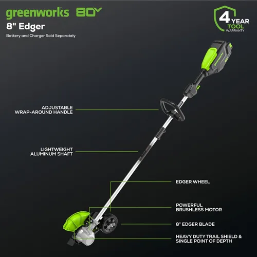 Miniatura 2 de Greenworks Bordeadora sin escobillas todo terreno de 80 V, hoja de acero de 8 pulgadas, profundidad profesional de 2.25 pulgadas y ajuste sin