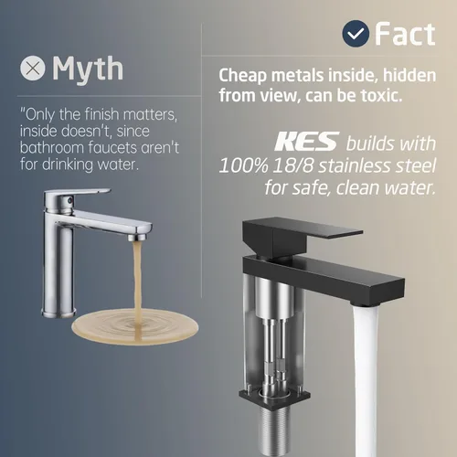 Miniatura 5 de KES Grifo de Baño Negro de un Solo Agujero, Grifo de Lavabo de Acero Inoxidable con Una Manija, Mate Negro Certificado cUPC, L3156ALFF12-BK