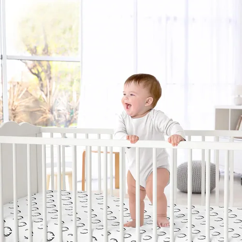 Miniatura 2 de Sweet Jojo Designs Sábana bajera ajustable para cuna para bebé o niño pequeño con diseño de ciervo rústico en blanco y negro para la colección
